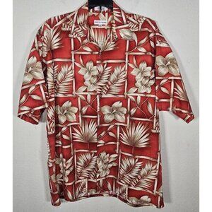 Pierre Cardin Mens Vtg Red‎ Floral Short Sleeve Casual Cotton Hawiian Shirt Sz L